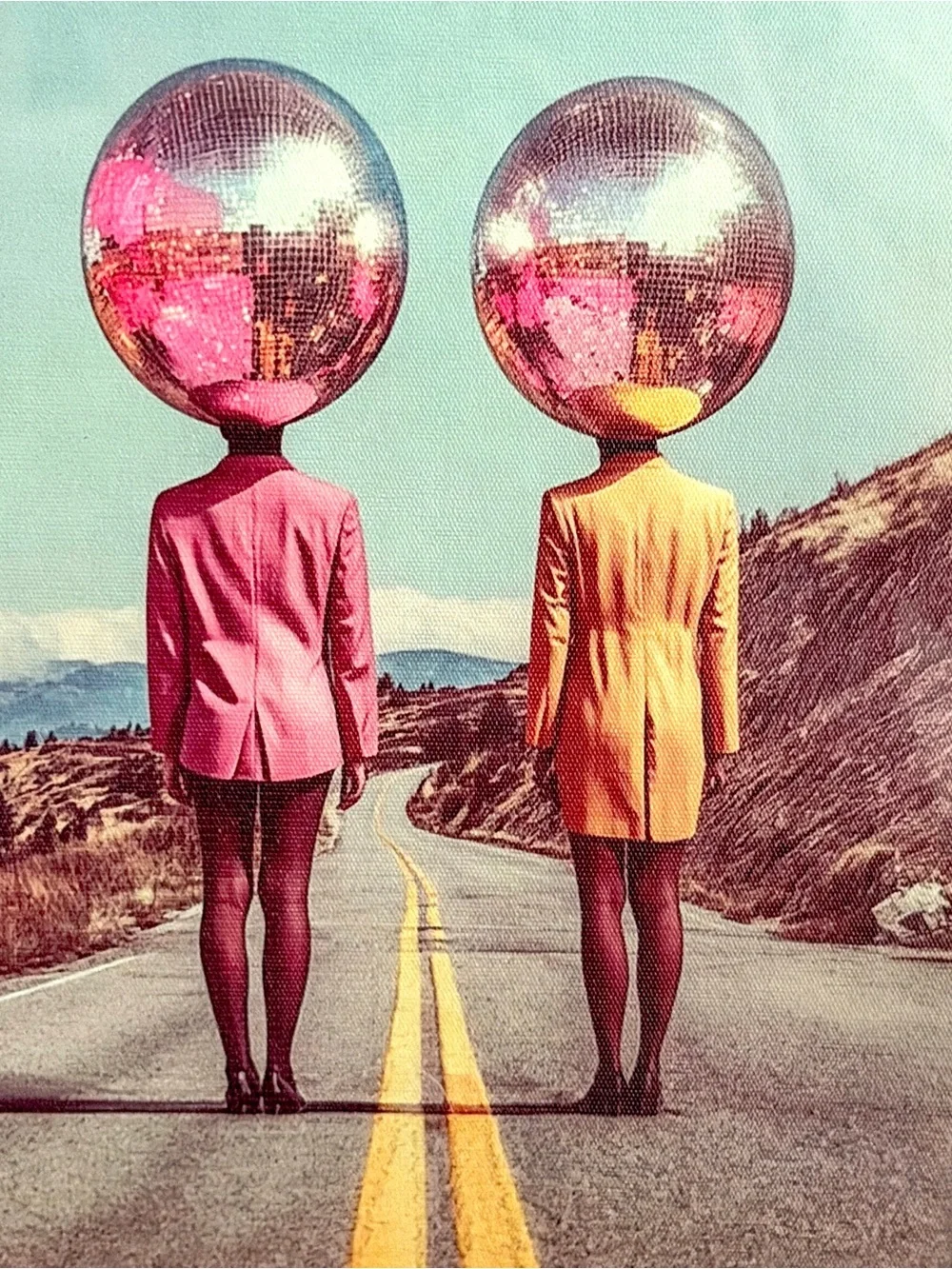 Vintage Surrealist Disco Ball Head Art 8x10 Gold Frame Eclectic Dopamine Decor